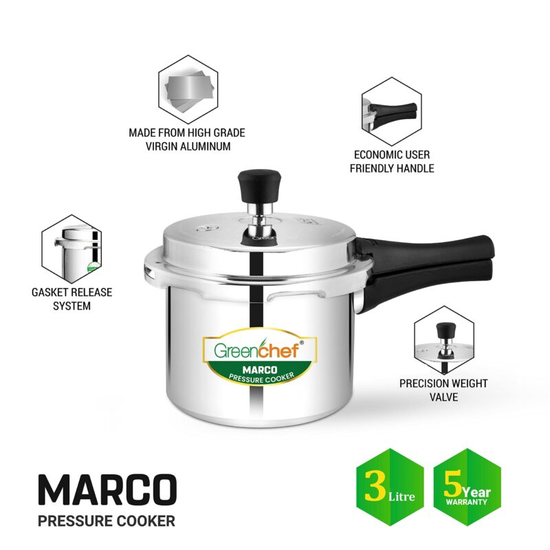 GREENCHEF Marco Aluminium Pressure Cooker Outer Lid 3 Litre capacity, ISI Certified, Silver Colour - Image 3