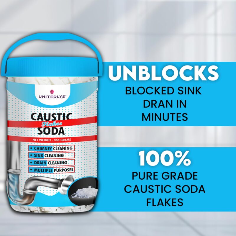 Unitedlys® Caustic Soda Drainage Block Remover 350G | Fast-Acting, Non-Toxic & Odorless Drain Cleaner Powder | Caustic Soda for Drain Cleaning | Sink Cleaner, Drain Pipe Cleaner & Drainage Cleaner - Image 4