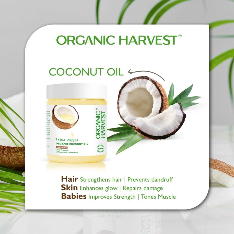 Organic Harvest Extra Virgin Organic Coconut Oil: 100% Pure | For Hair & Skin, Coconut Virgin Oil for Baby Massage, 100% American Certified Organic, Paraben & Sulphate-free, 200ml - Image 6