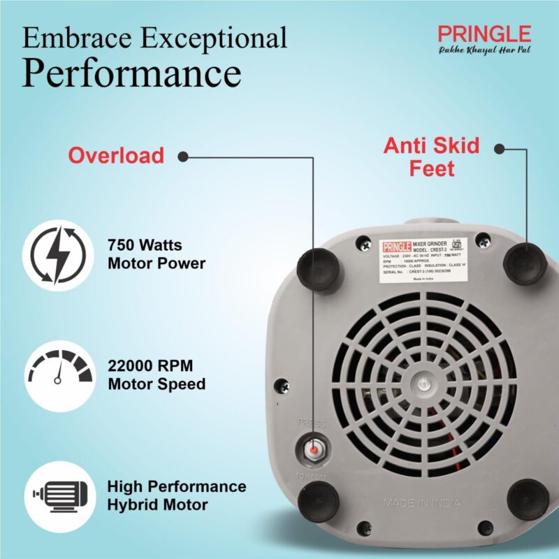 Pringle Crest Dlx 750 Watt Juicer Mixer Grinder with 3 Jars for Grinding, Mixing, Juicing with Powerful Motor | 1 Year Warranty | (Crest Dlx-Black) - Image 5