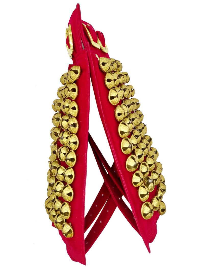 Shri Kalaivani Costumes Women's Velvet Pad Brass Ghungroo/Ankle Bells with Adjustable Strap - [Maroon 5 Line Red Pad] - Image 3