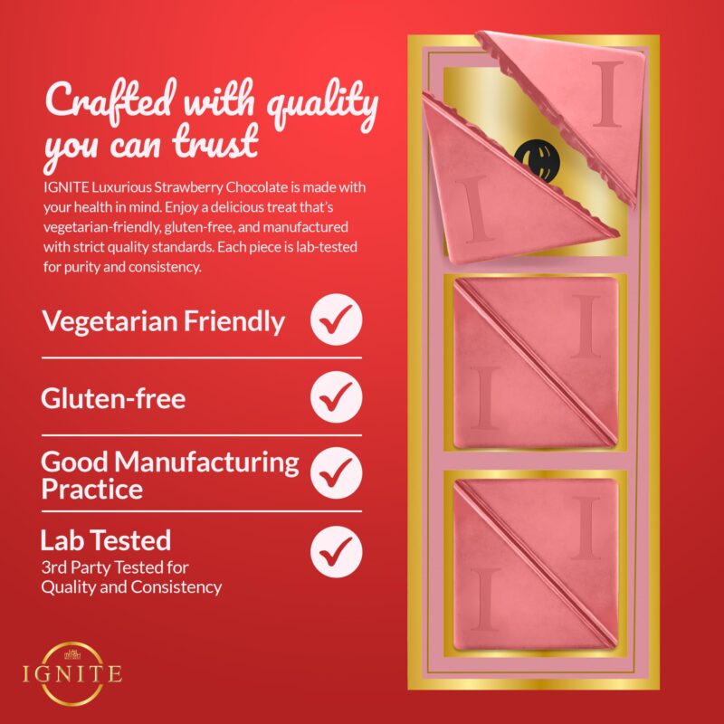MBDH Wellness Ignite Chocolate Bars(1 Box) Luxurious Strawberry Flavour Chocolate For Uplifting Mood & Vitality Ideal For Men & Women,Vegetarian And Gluten-Free Delight,110 Grams - Image 6