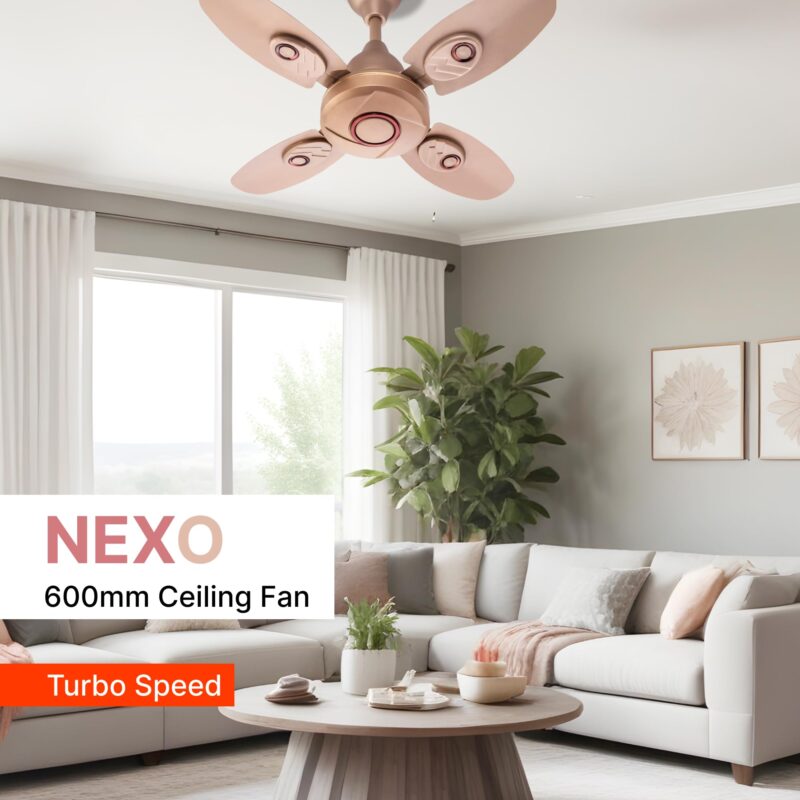 Candes Nexo 600 mm /24 inch High Speed Ceiling Fan | BEE Star Rated, High Air Delivery & Energy Saving | Small Fan for Kitchen, Balcony & Small Room | 1+1 Year Warranty | Golden - Image 7