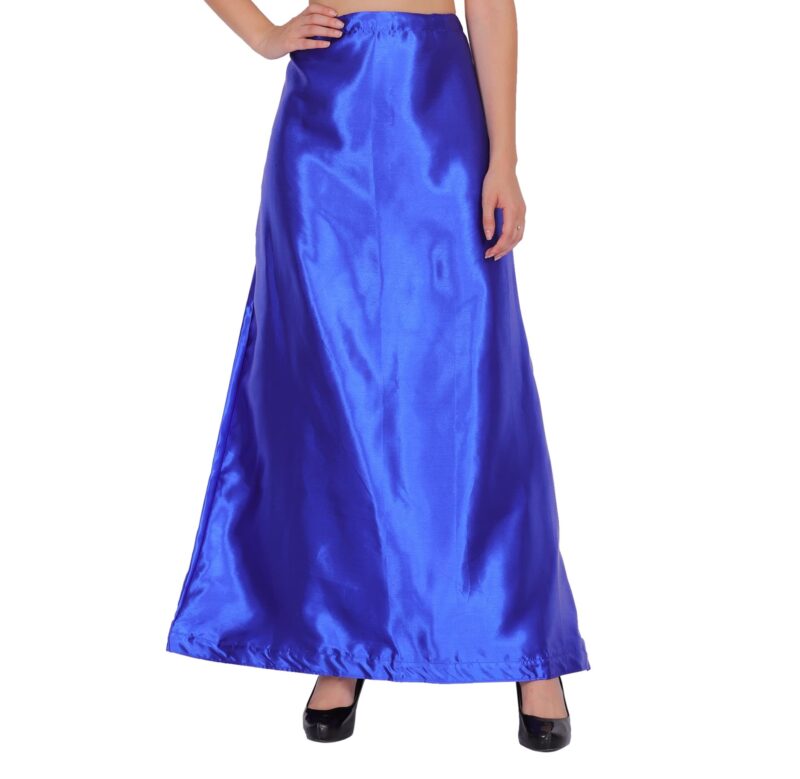 ONLINE GENERATION Royal Blue Women's Satin Blend Petticoat Saree Satin Underskirt Sari Satin Silk Petticoat Skirts for Women Saree Shape Wear Dress for Saree Free Size Royal Blue Color