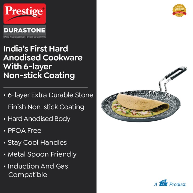 Prestige Durastone Hard Anodised 6 Layer Non-Stick Omni Tawa, 27 cm (Black) - Image 5