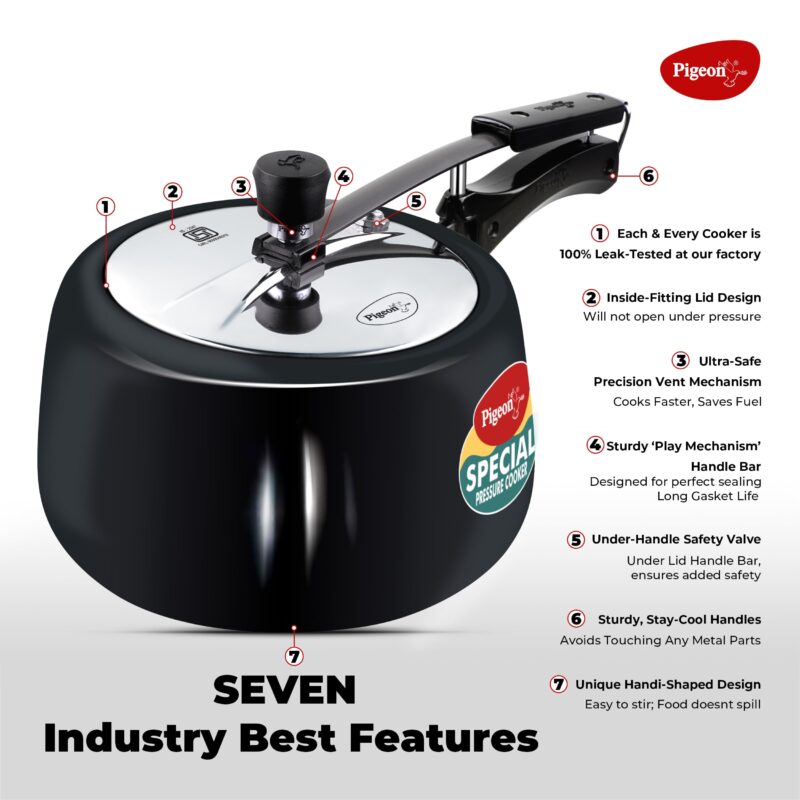 Pigeon by Stovekraft 3 Litre Special Plus Hard Anodised Inner Lid Induction Base Pressure Cooker (Black) BIS Certified - Image 5