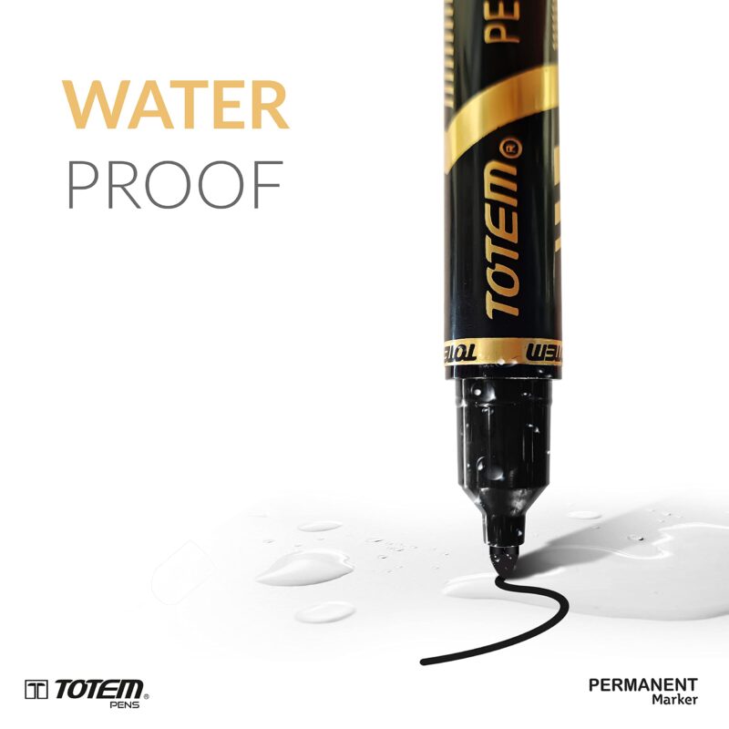 TOTEM Permanent Marker | 10 Black Ink Markers | Bullet Tip for Bold Writing | Suitable for Multiple Surfaces | Stationery Items | Students and Office Uses - Image 5