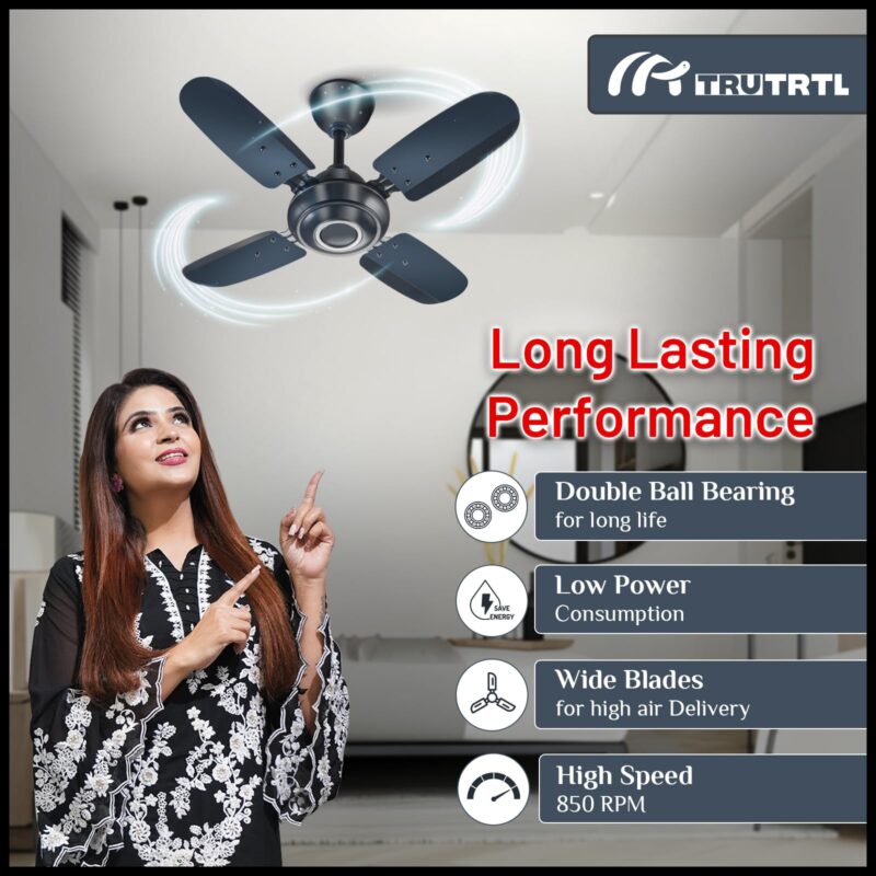 truTRTL Wave Ceiling Fan | 600 mm (24 inch) | High-Speed Ceiling Fan for Home | 2 Year Warranty | Energy Saving Ceiling Fan | Durable & Stylish | Metallic Blue - Image 6