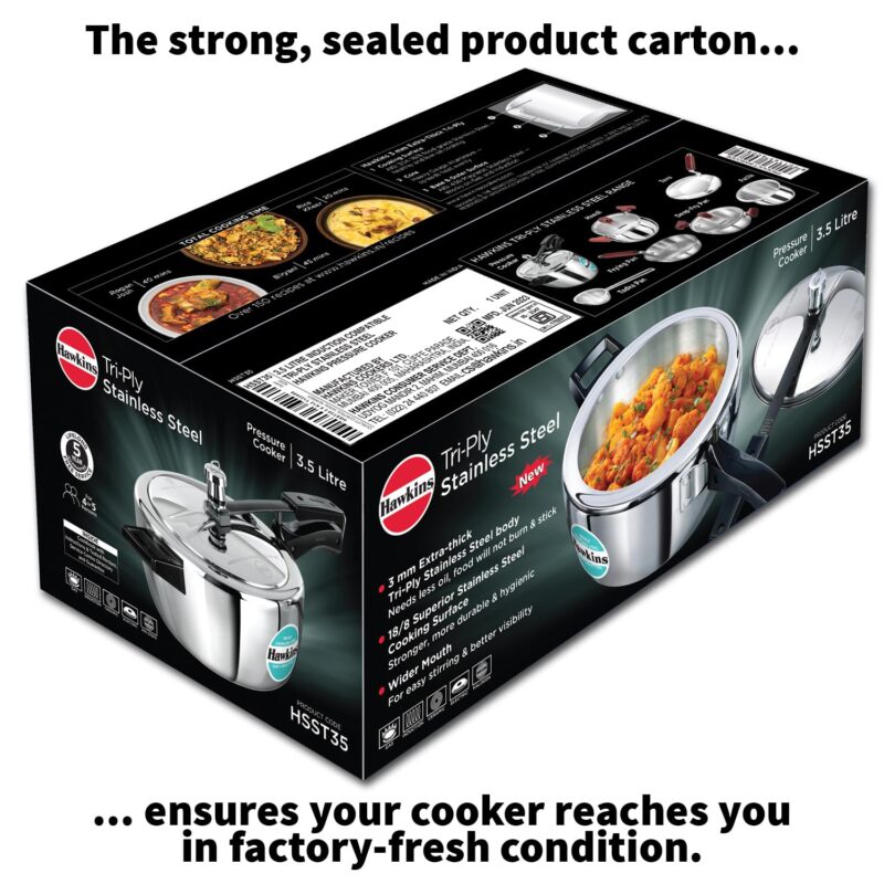 Hawkins 3.5 Litre Triply Stainless Steel Pressure Cooker, Inner Lid Cooker, Silver (HSST35) - Image 4