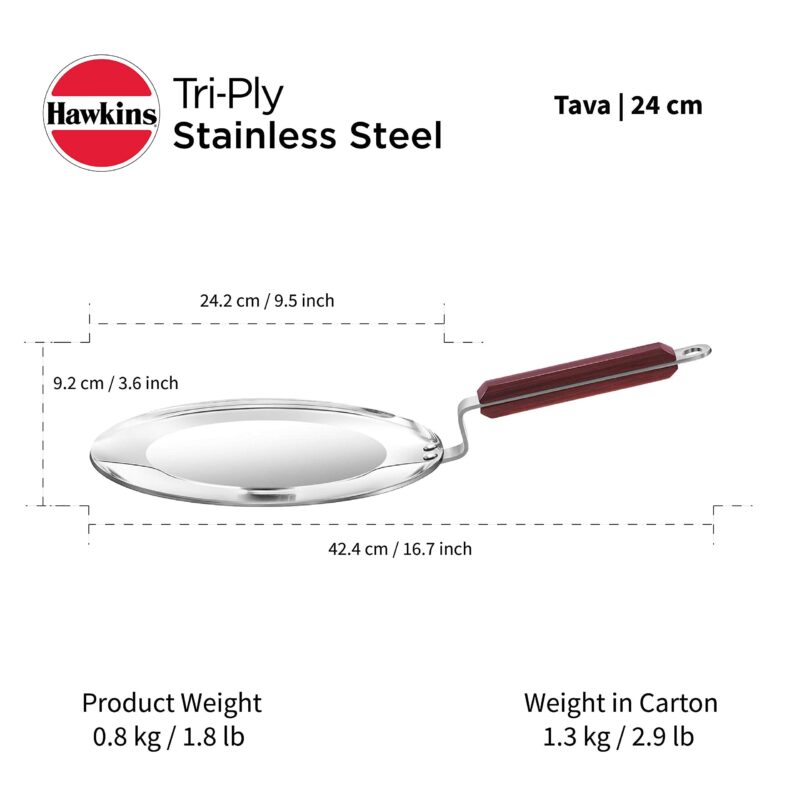 Hawkins 24 cm Tava, Triply Stainless Steel Tawa with Stainless Steel Handle, Induction Tawa, Silver (SSTV24) - Image 4