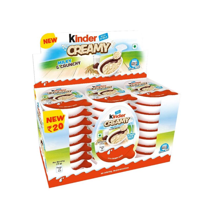 Kinder Creamy Pack of 24 Milky and Cocoa Chocolate with Extruded Rice, 456 g