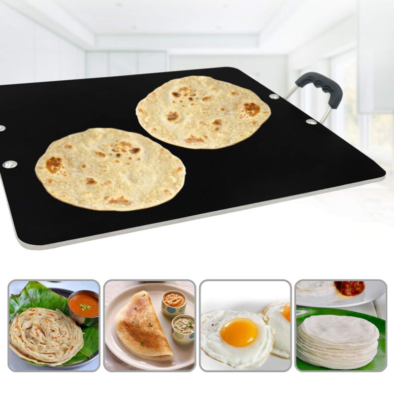 IBELL PT3833 Non Stick Tawa, Dosa Roti Chapati Pathiri Tawa, Large Rectangular Aluminium Body, 38cm x 33cm with 5mm Thickness (Black) - Image 3