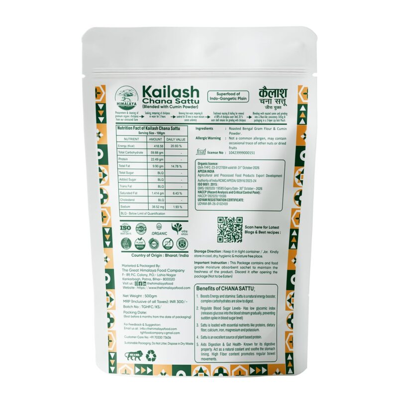 Great Himalaya Chana Sattu (500gm) | Blended with Roasted Cumin Powder |100% Natural and Authentic Whole Bengal Gram Flour | Rich in Protein & Fiber - Image 4