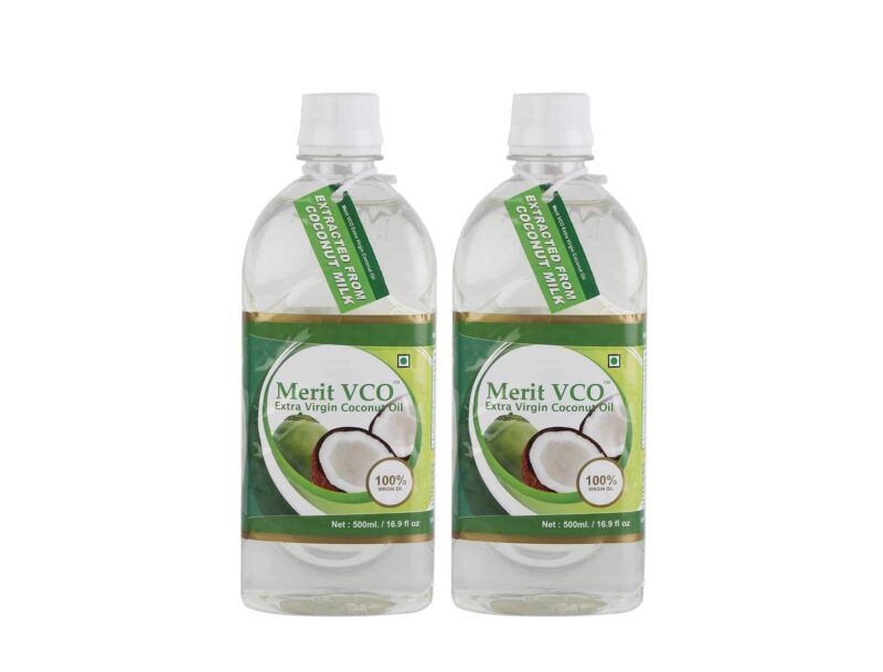 Merit Vco Extra Virgin Coconut Oil - Pack of 2 (500 Ml Each) | 100% Pure, Edible Grade | For Cooking, Skin & Hair Health, Oil Pulling