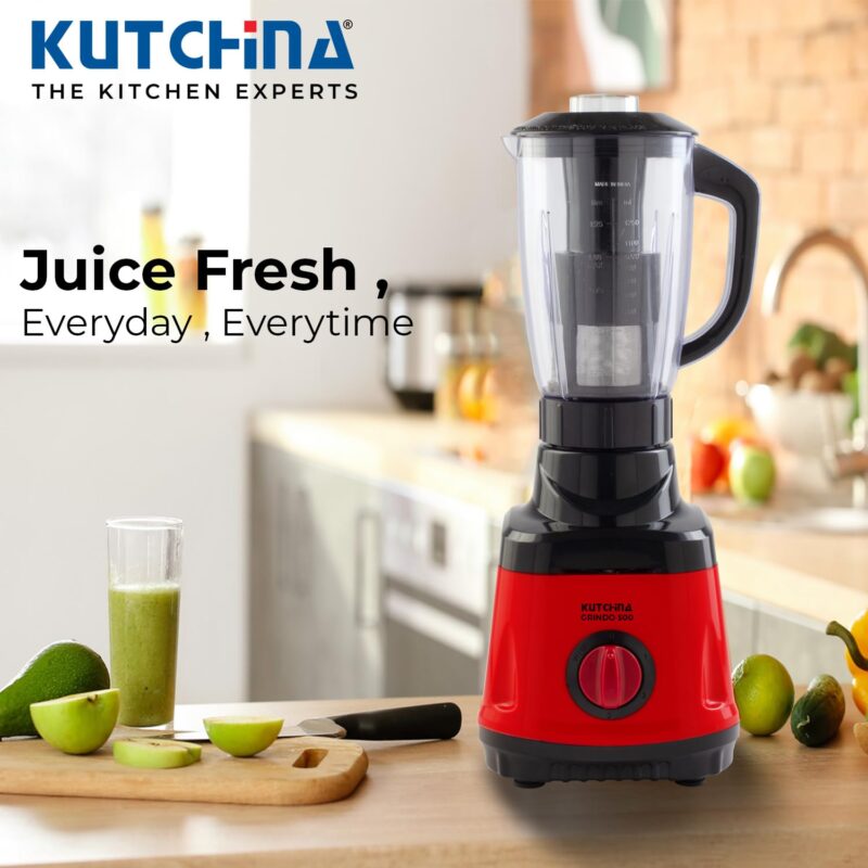 Kutchina Grindo Excel Mixer Grinder 500 Watt with 4 Jars (Juicer Jar, Liquidizing, Wet Grinding, Chutney Jar) | Stainless Steel Blades | Mixer Grinder 500+ Watt | 2Yrs on Product, 5Yrs on Motor - Image 4