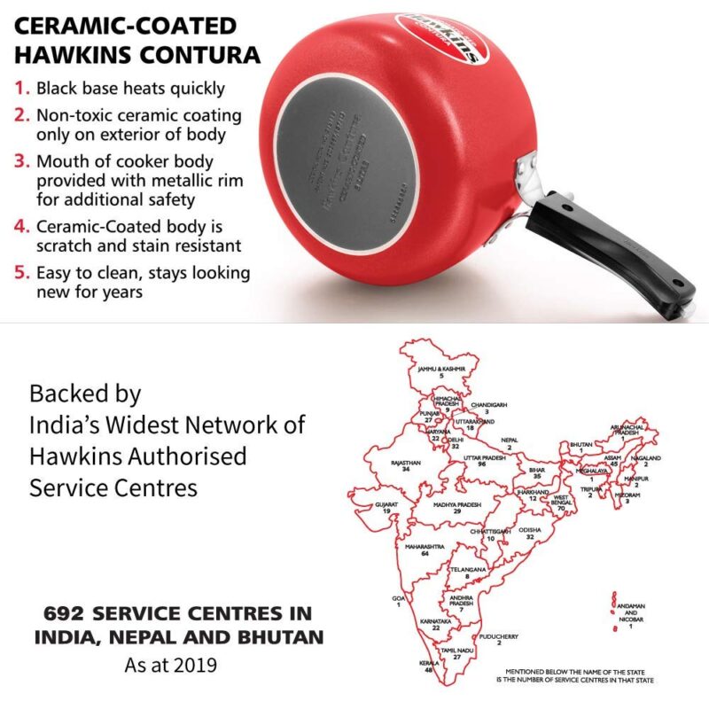 Hawkins 3 Litre Contura Pressure Cooker, Ceramic Coated Handi Inner Lid Cooker, Tomato Red (CTR30) - Image 7