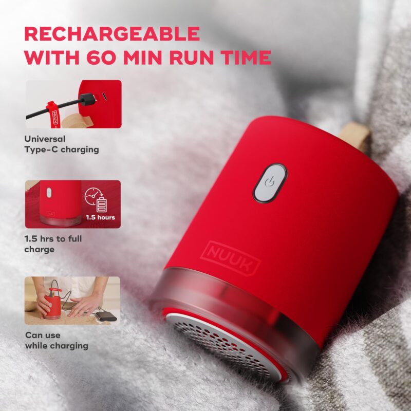 NUUK RIZZ Rechargeable Lint Remover for Clothes with FREE Storage Pouch | 2 Speed Modes For All Fabrics | 60 Min Runtime with Type-C Charging | Fabric Shaver for Woolen Sweaters, Shawls, Coats, Shirts - Image 2