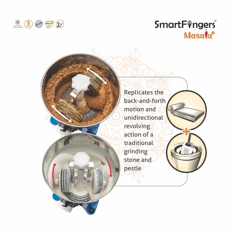 SmartFingers Masala + Table Top Masala Wet Grinder 230V 50hz, 2 Liter, Blue - Image 5