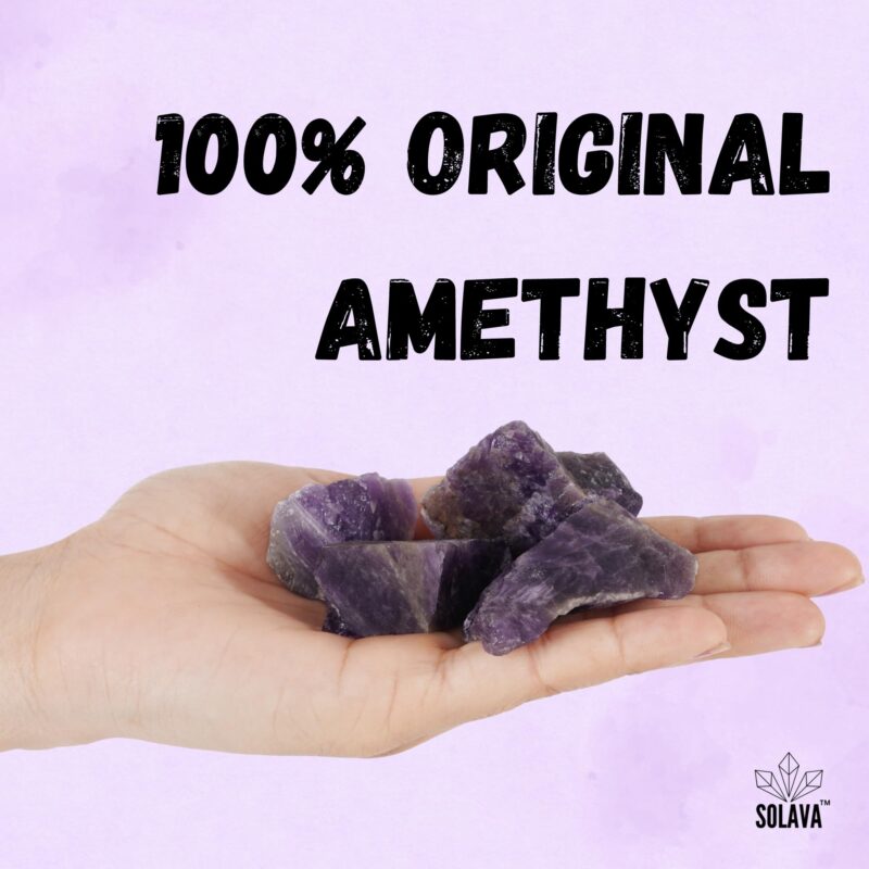 SOLAVA Natural Amethyst Crystal Stone Original Certified - Raw Healing Crystals, Purple Rough Stone For Anxiety, Stress, Good Luck, Peace, Manifestation, Meditation, And Reiki Healing - 2+ Pieces - Image 7