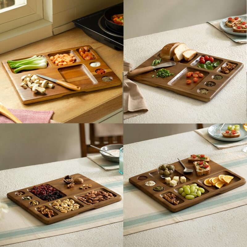 Ellementry Sous Chef Multi Utility Platter | Serving Platter with Wooden Board for Serving Sweets, Cookies, Dry Fruits, Snacks at Home | Chopping Cutting Board for Kitchen Vegetables, Fruits & Cheese - Image 3