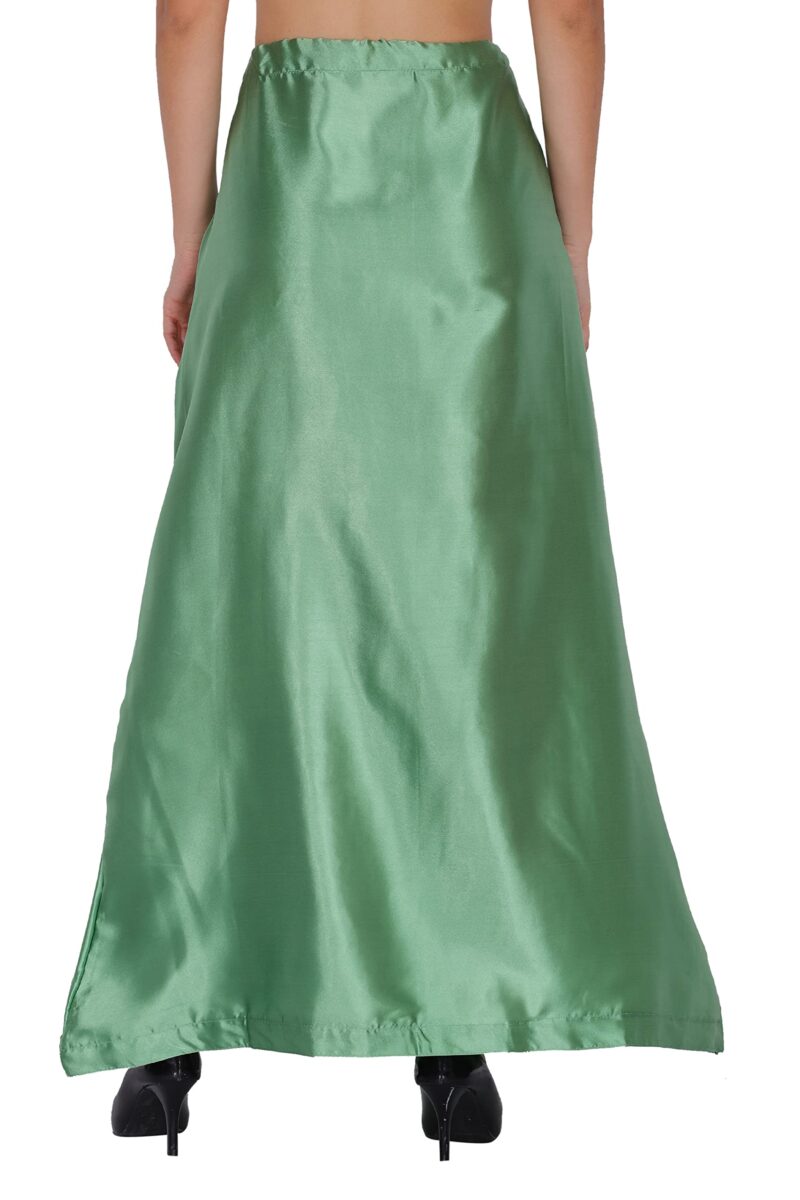 ONLINE GENERATION Women's Satin Blend Petticoat Saree Satin Underskirt Sari Satin Silk Petticoat Skirts for Women Saree Shape Wear Dress for Saree Free Size Pista Green Color - Image 3