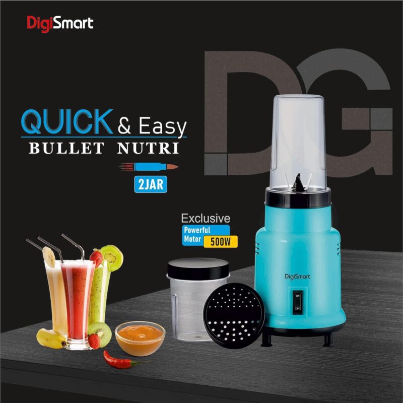 DIGISMART Nutri Mixer Grinder With 2 Jar | 500 Watt | Long Lasting Shock Proof Abs Body | Heavy Duty Motor Multi Purpose Blade Come With 1 Years Warranty (Blue) - Image 6
