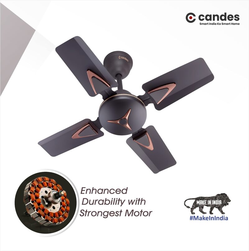 Candes Figo 600 mm /24 inch High Speed Ceiling Fan | BEE Star Rated, High Air Delivery & Energy Saving | Small Fan for Kitchen, Balcony & Small Room | 1+1 Year Warranty | Coffee Brown - Image 3
