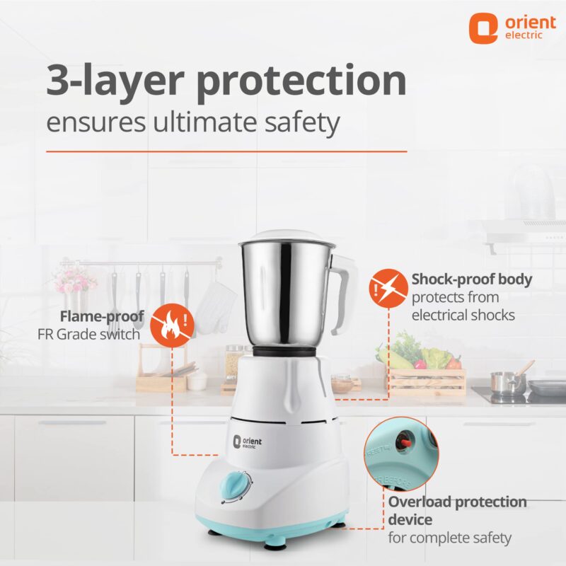 Orient Electric 500W mixer grinder | Kitchen Kraft 500 MGKK50B3 with 3 SS jars | Longer life balanced coil motor | ABS body | Uniform grinding | 5 years motor warranty - Image 4