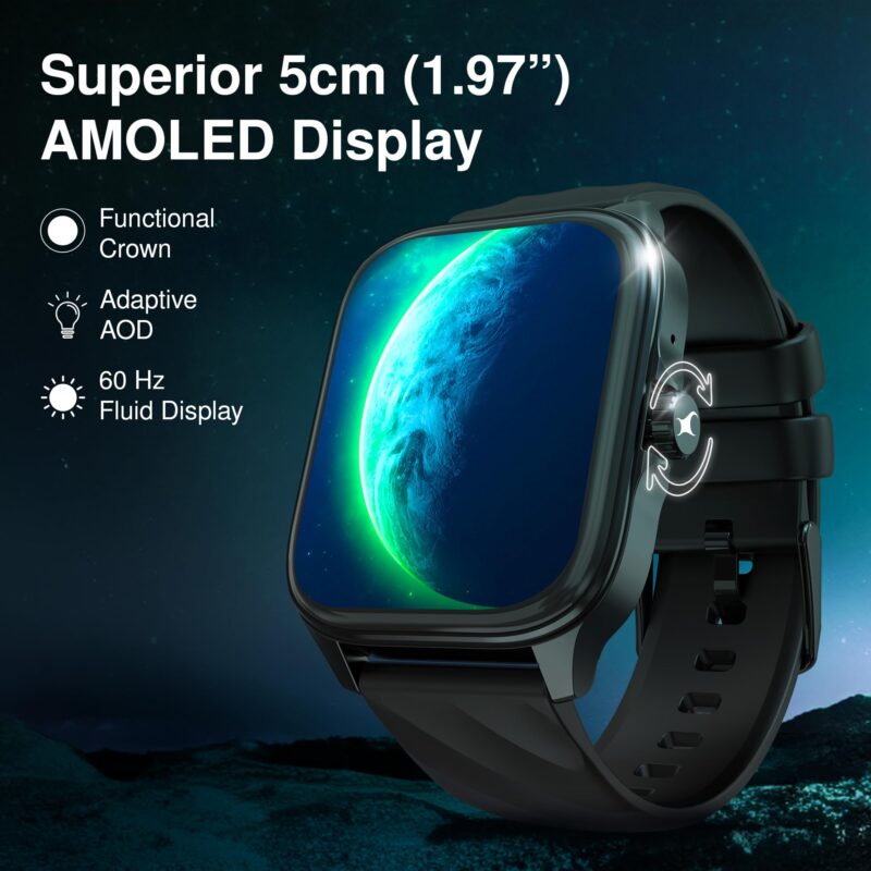 Fastrack New Astor FS1 PRO Smart Watch, Large Super AMOLED Display (1.97") AOD, AI Voice Assistance, Functional Crown, SingleSync BT Calling, 100+ Sports Modes & Smartwatch Faces, IP68 (Black) - Image 7