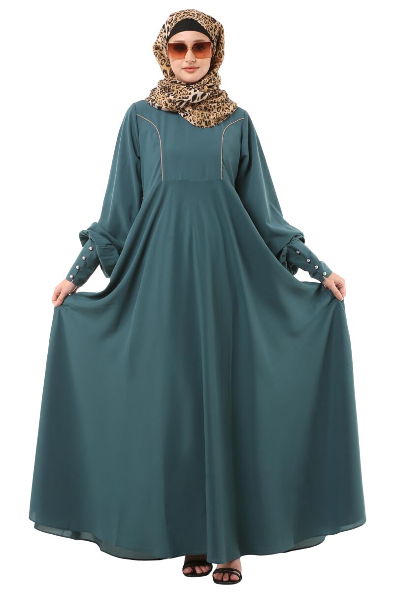 BT - Being Traditional Umbrella Cut Flare Abaya Dress for Women Made in Nida Matt Fabric with Long Cuff Sleeves, Side Pocket (BT-UMA-012) (2XL, Mist Blue) - Image 6