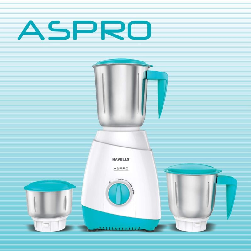 Havells Aspro 500W 3 Jar Mixer Grinder (White-Light Blue) - Image 2
