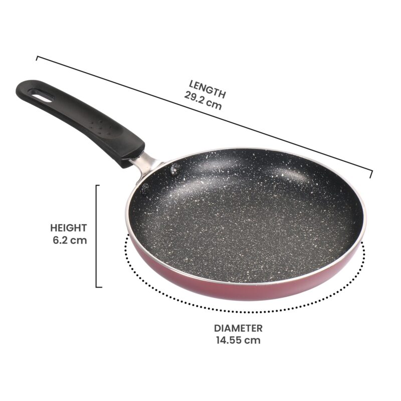 MILTON Pro cook Granito Non Induction Fry Pan, 14 cm, Burgundy, Flame Safe, Dishwasher Safe, Food Grade, Metal Spoon Friendly, Non - Stick, Bakelite Handle, 2 Years Warranty - Image 2