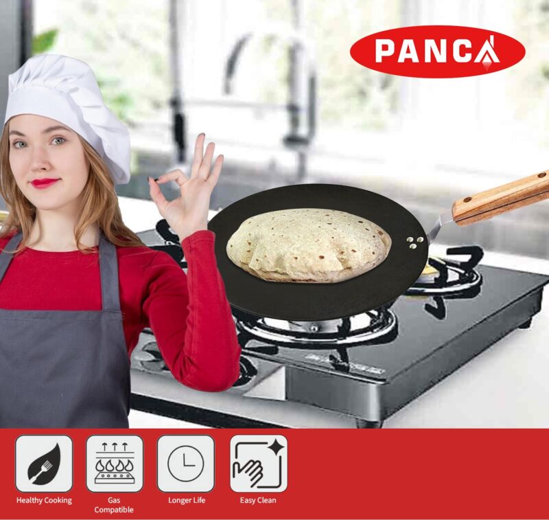 PANCA Iron tawa for Roti,Chapati,Dosa Loha Tawa with Wooden Handle Premium, 100% Toxin-Free, Long Lasting, Black - Image 7