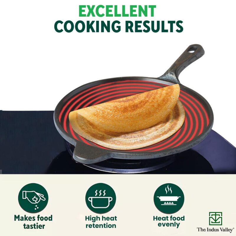 The Indus Valley Super Smooth Cast Iron Tawa for Dosa/Chapathi | 25.4cm/10 inch, 1.8kg | Induction Friendly | Naturally Nonstick, Pre-Seasoned Tawa, 100% Pure & Toxin-Free, No Chemical Coating - Image 6