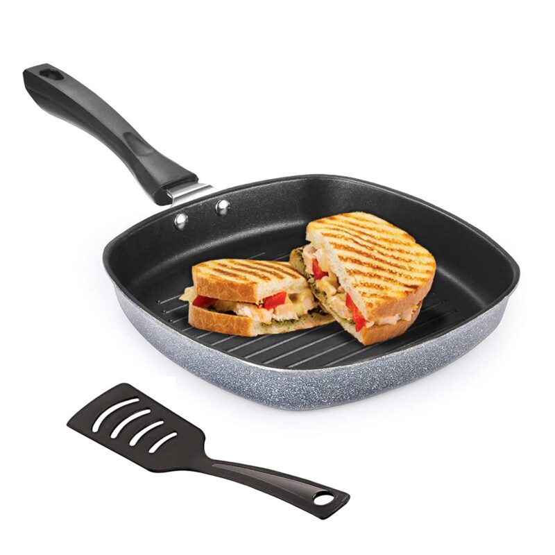 PANCA Grill Pan Non Stick Aluminium Multi Snack Pan Sandwich Maker Uttapam Pan Chilla Pan Toast Pan Grilled Sandwich Snackers Large Pan Kadai Multipurpose- Grey, Make in India