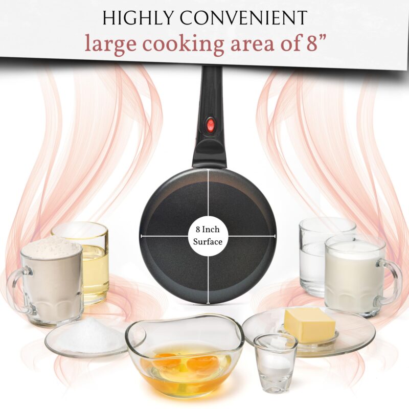 Moss & Stone 8" Electric Crepe MakerIPan StyleIHot Plate CooktopIOn/Off SwitchINonstick CoatingIAutomatic Temperature ControlIEasy To UseIPancakes,Blintz,Chapati,Tortillas,800 Watts,Black - Image 4