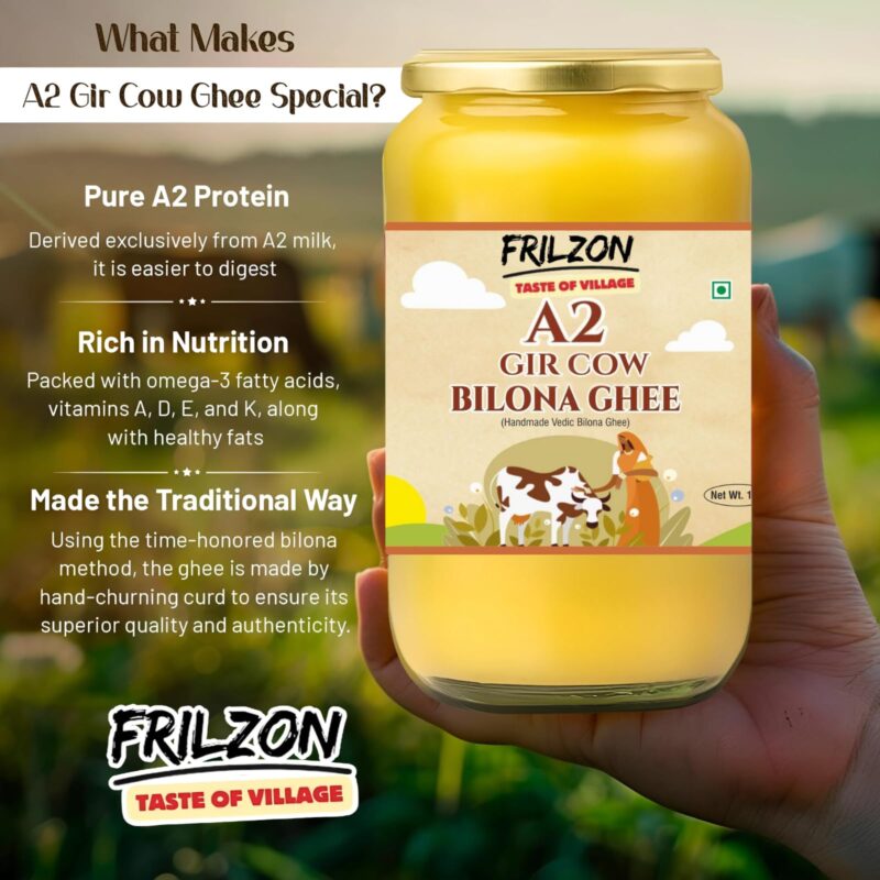 Frilzon A2 Cow Ghee 1 Litre, 100% Pure desi and Natural, Churned from Traditional Bilona Method, Helps Boost Immunity and Digestive Health, A2 Gir Cow Ghee for Cooking and Heart Health - Image 7