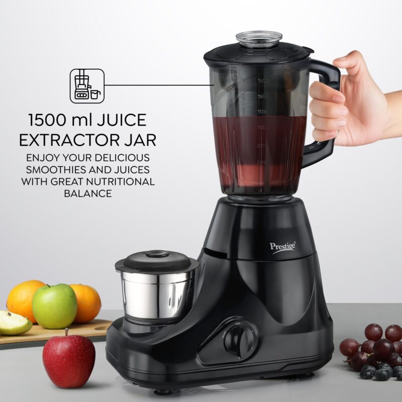 Prestige Iris Pro 750 Watts Mixer Grinder with 4 Jars (3 Stainless Steel Jars + 1 Juicer Jar)|4 Super-Efficient Stainless Blades |Jar Storage Space Sturdy Handles |2 Years Warranty |Black - Image 5