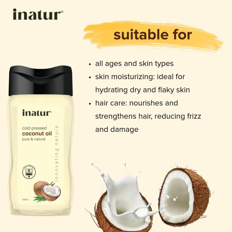 inatur Coconut Oil 100ml - 100% Pure, Virgin, Cold Pressed & Organic | Coconut Oil for Hair, Body & Skin Care | Pure Coconut Oil for Skin, Organic Coconut Oil for Skin, Suitable for All Skin Types - Image 5
