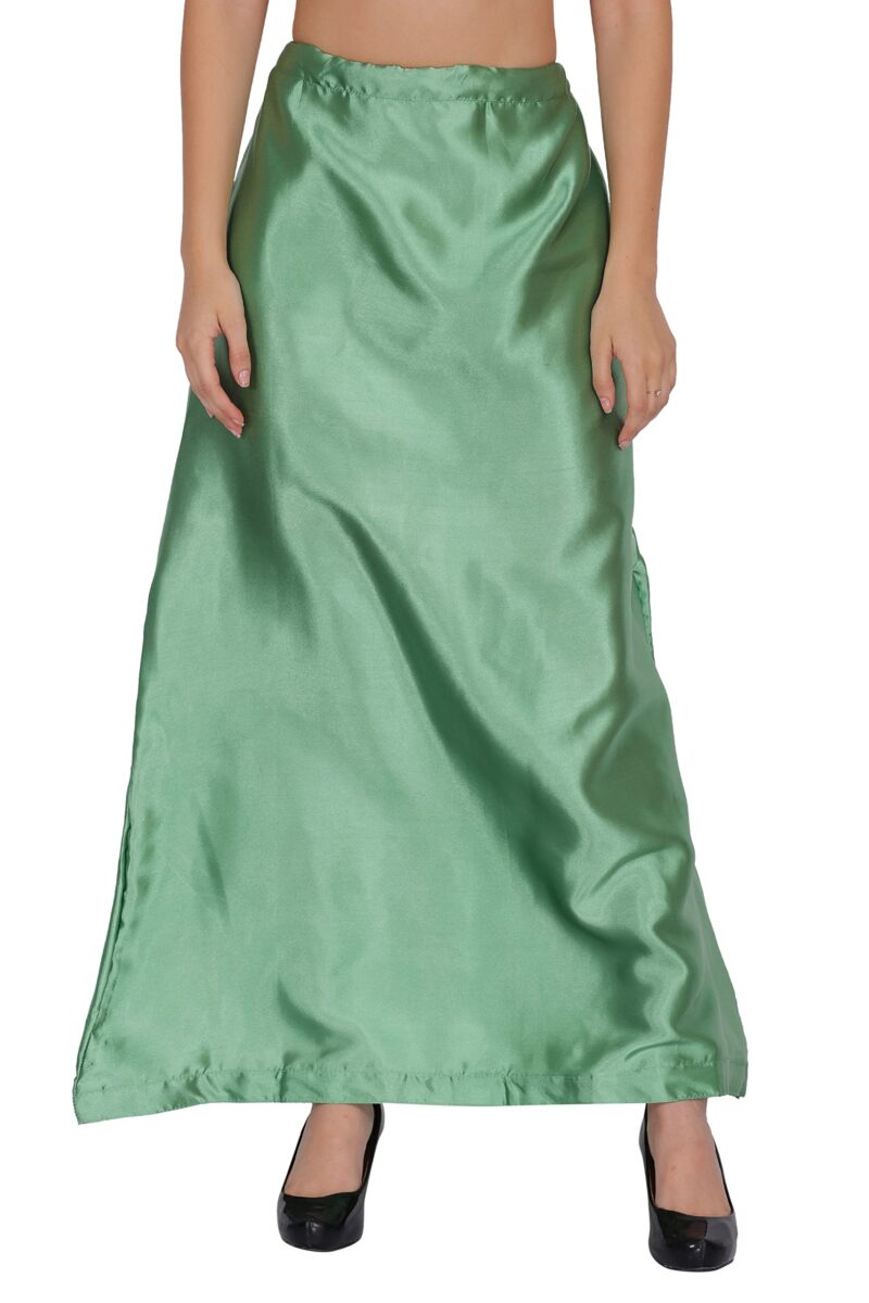ONLINE GENERATION Women's Satin Blend Petticoat Saree Satin Underskirt Sari Satin Silk Petticoat Skirts for Women Saree Shape Wear Dress for Saree Free Size Pista Green Color