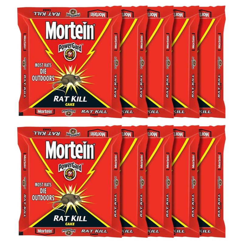 Mortein 100 G (Pack of 10) Powergard Rat Kill Cake| Kills Rats Outdoors in One Feed | Effective Against All Types of Rats