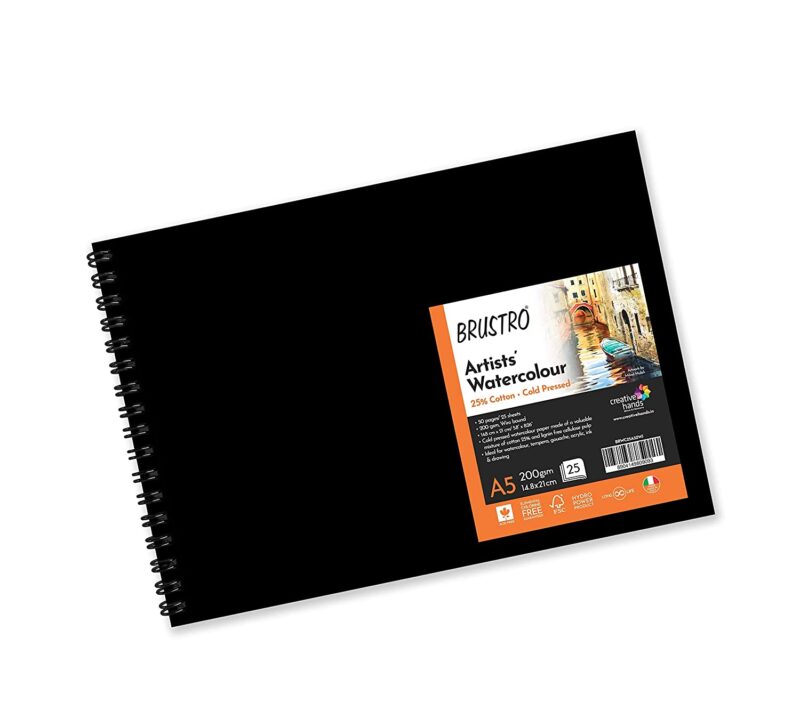 BRUSTRO Artist 25% Cotton Watercolour Wiro Journal Cold Pressed 200 GSM A5-25 Sheets - Image 4