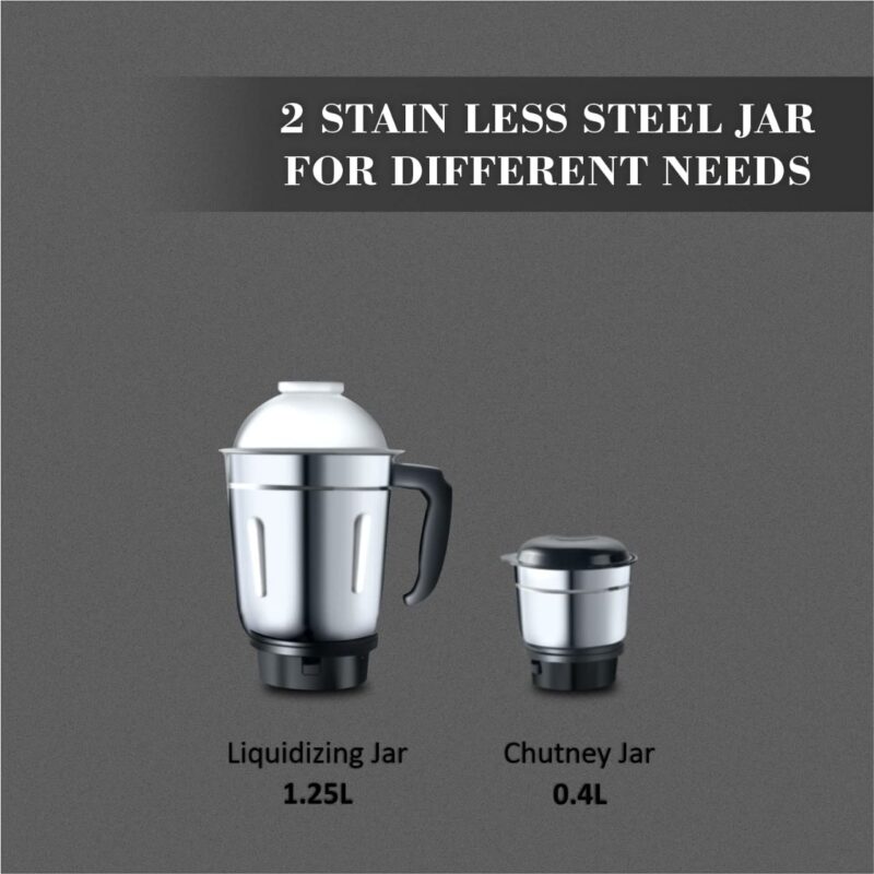 DigiSmart Kitchen Mate Powerful 600 Watt Mixer Grinder (Gray and Black) | 2 Jar | Comes With 2 Year Warranty (BLACK & GRAY) - Image 7