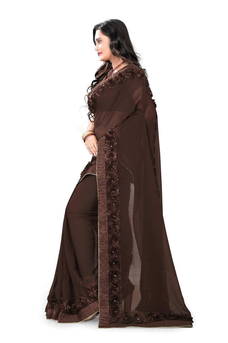 RIVA ENTERPRISE Georgette With Blouse Piece Saree (9C-9Lvv-T4Q8_Brown_Free Size, Womens) - Image 4