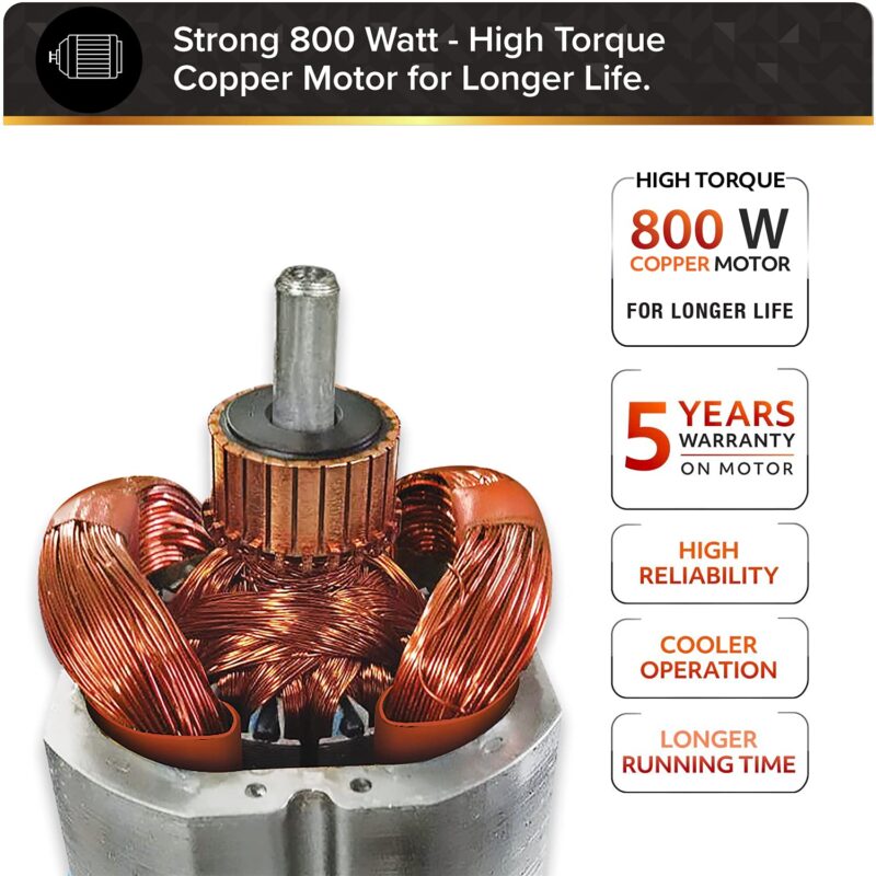 Usha Maximus Plus 800-Watt Copper Motor Mixer Grinder with 4 Jars and 5 Years Motor Warranty(Black & Stainless steel) - Image 2