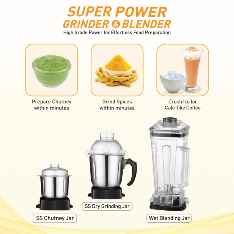 KENT 16083 Super Power Grinder & Blender 1200W| High-Speed Operation | BPA-Free and Stainless Steel Lockable Jars | Pulse Function & Speed Control - Image 3