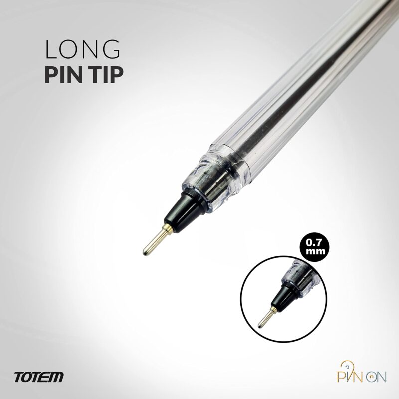 TOTEM Pin On Ball Pens | 60 Blue Ink Pens | 0.7 mm Tip | Comfortable Grip | Pens Combo Pack | Best Pens for Writing | Perfect for KIds - Image 2