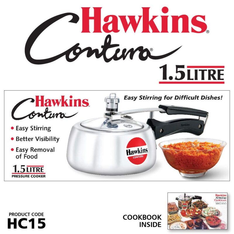 Hawkins Aluminium 1.5 Litre Contura Pressure Cooker, Handi Inner Lid Cooker, Silver (Hc15) - Image 6