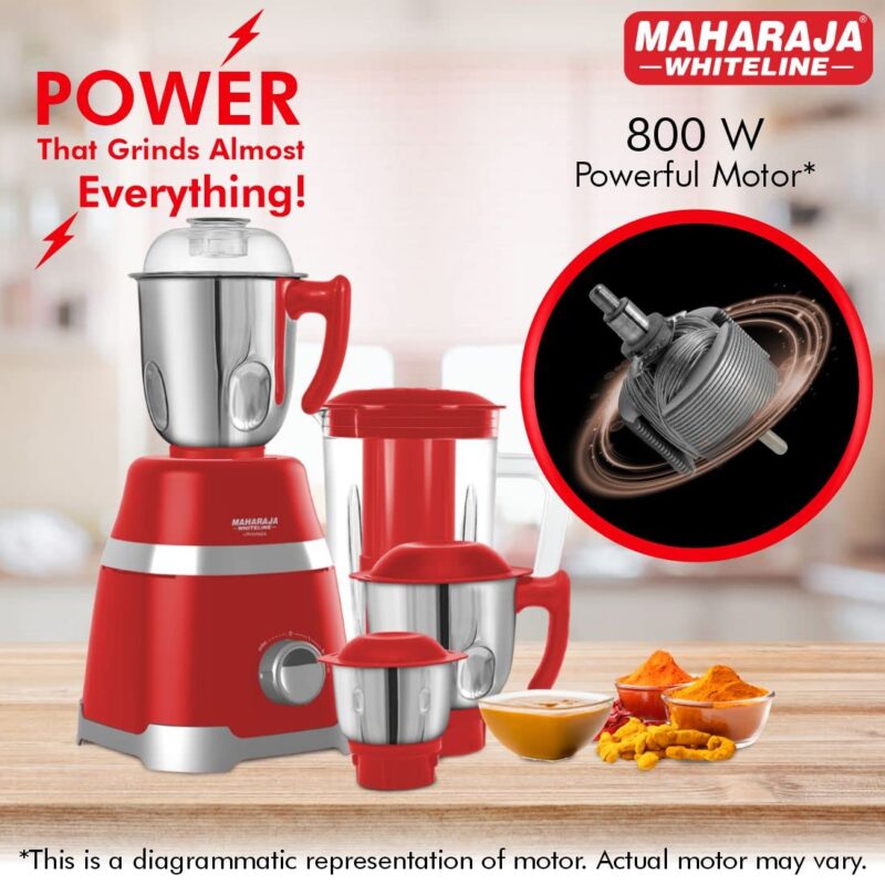 Maharaja Whiteline Ultramax Elite Mixer Grinder with 4 Jars, Long Lasting Performance with 800 Watt Motor | Vacuum Feet | Overload Heat Protector | 5 Year Motor Warranty (Red) Plastic - Image 6