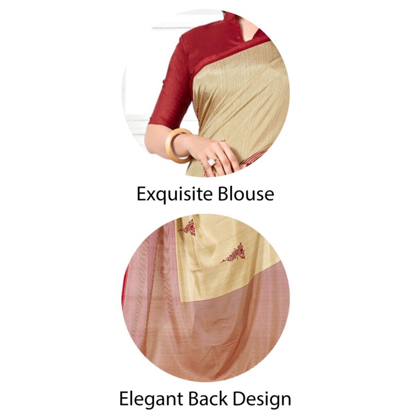 Vimla Women's Beige Malgudi Art Silk Uniform Printed Saree with Blouse (5899_Free Size, Beige) - Image 3